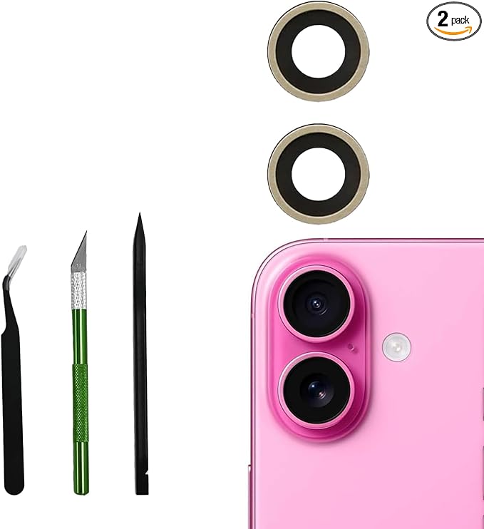 2pcs/Set 16 Back Rear Camera Lens Glass Replacement for iPhone 16 Camera Lens Replacement with and Reparing Toolkits by Alovexiong