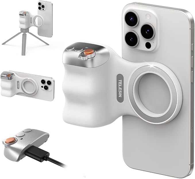 TELESIN Fun Shot Zoom Magnetic Phone Camera Grip for iPhone/Magsafe/Android | Camera Grip Handle with Detachable Wireless Shutter Remote - Supports Native Camera - 1/4" Tripod Screw - Comfort Ergonomic by telesin