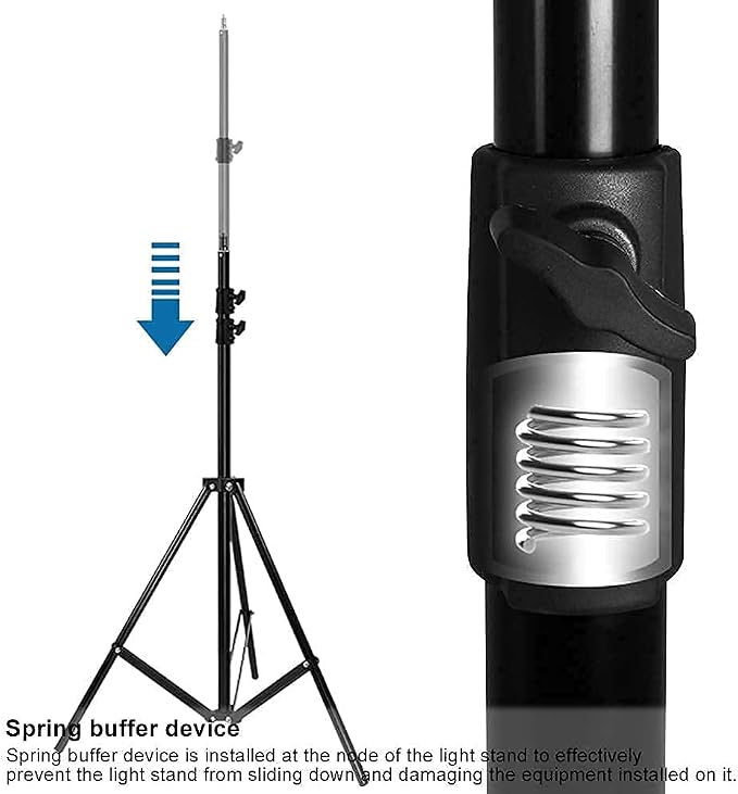 Heavy Duty Light Stand 9.5 Feet/2.8 Meters Adjustable Spring Cushioned Metal Photography Tripod Stand for Photo Studio Speedlight, Ring Light, Photographic Equipments Thickening Flash Stand - Image 4