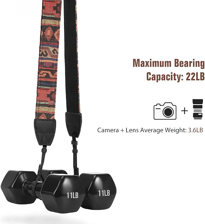 MoKo Camera Strap Compitable with Canon/Sony/Nikon/Minolta/Panasonic/DSLR | Cotton Vintage Camera Strap,Adjustable Neck Shoulder Strap,for Camcorder,Binoculars,for Adults Kids, Bohemia Dark Orange - Image 5