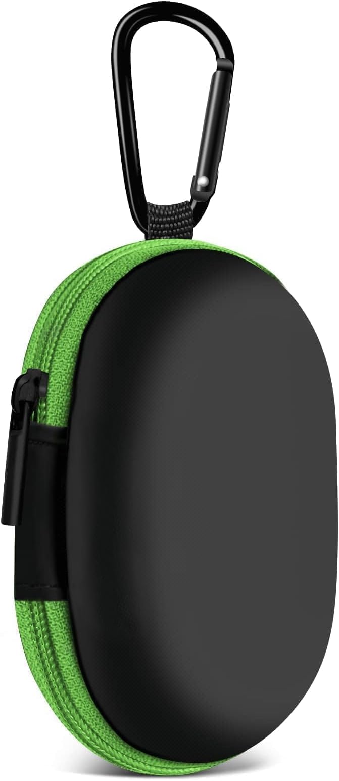 1 Pack Oval Earbud Case Storage Bag with Carabiner, Green | Portable EVA Carrying Case, For Wired/Wireless Headphones, SD Card Storage, Camera Chip by MOLOVACase