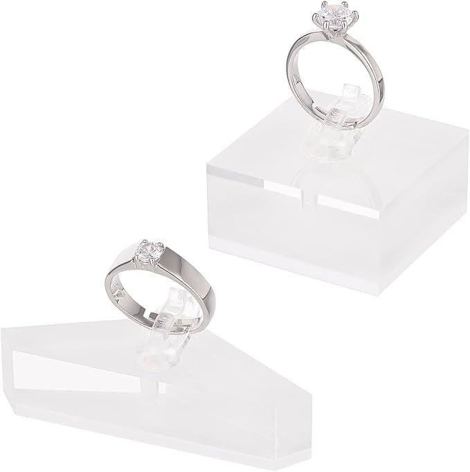 AHANDMAKER 2 Sets Acrylic Ring Display Holder, Triangle Square Clear Acrylic Block Jewelry Storage Stand for Ring Jewelly Display Home Trade Show Photo Prop Exhibit by AHANDMAKER