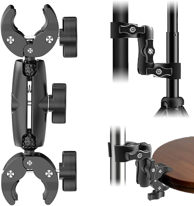 Double Clamp Camera Mount - Universal Bracket for Golf Carts, Umbrella Clamp, Desktop, Strollers, Wagons, Photo Studio, and More, Magic Arm Double Ball Head Adapter by Unknown