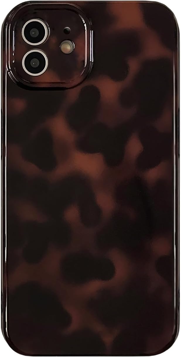 Aesthetic Tortoise Shell Phone Case for iPhone 12 6.1in,Retro Cool Girl Leopard Print Brown Amber Trendy Full Camera Protective Cover for iPhone 12 6.1" by Reezaddin