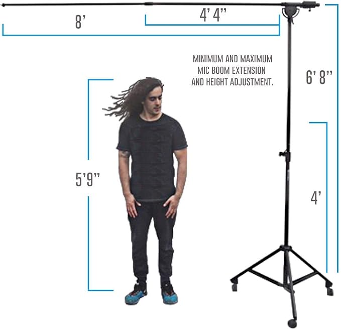 AxcessAbles Heavy Duty Microphone Boom Stand with Weighted Tripod Base | 80-inch Height Overhead Mic Stand | 96 Inch Boom Arm Stand | Shotgun Video Mic Stand | All Metal, No Plastic Parts - Image 8