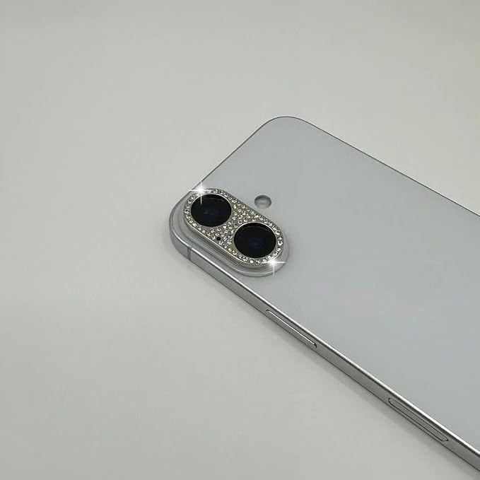 2 Pack Glitter Camera Lens Cover Protector for iPhone 17，Metal Bling Diamond Camera Lens Cover Sticker Protector (for iPhone 17-Silver) - Image 2