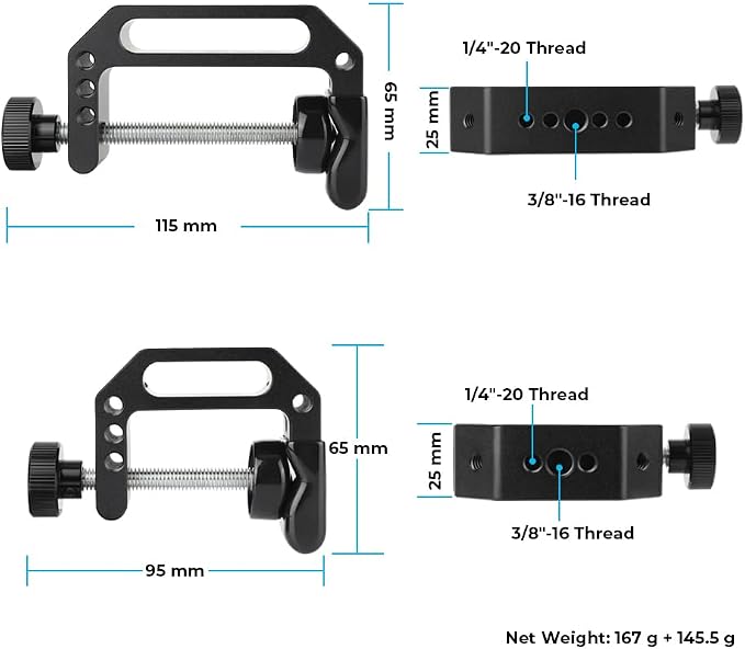 CAMVATE C Clamp with 1/4"-20 & 3/8"-16 Thread Hole for Photographic | Aluminum,Small+Large - Image 2