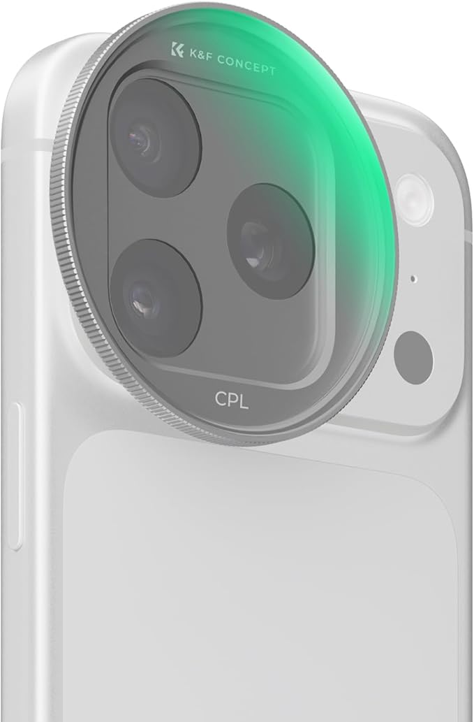 K&F CONCEPT Snap-On CPL Filter Compatible with iPhone 17 Pro Max/17 Pro | 9.5g Ultra-Lightweight Polarizing Filter with Snap-on Deco Mount, AGC Glass 28-Layer Coating Anti-Reflection, FA301 by KFCONCEPT