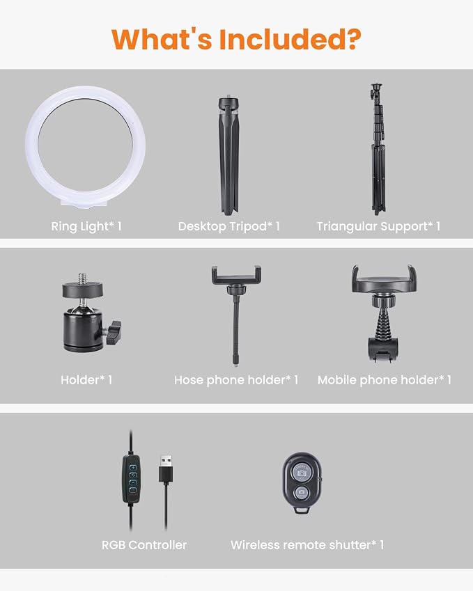 10" RGB Ring Light with 66'' Tripod Stands, 2 Phone Holder, Remote | 28 Color & 10 Brightness Level, Circle Ring Light for Live Stream, TikTok, YouTube, Makeup, Compatible with iPhone & Android - Image 9
