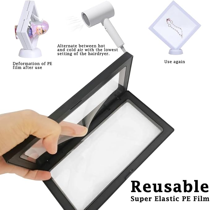 8 Packs 3D Floating Frame Display Case INLAZYTIM Coins Display Holder Stands for Jewelry, 7 Inch Transparent PE Film Jewelry Storage Box with Base for Challenge Coins, AA Medallions - Image 4