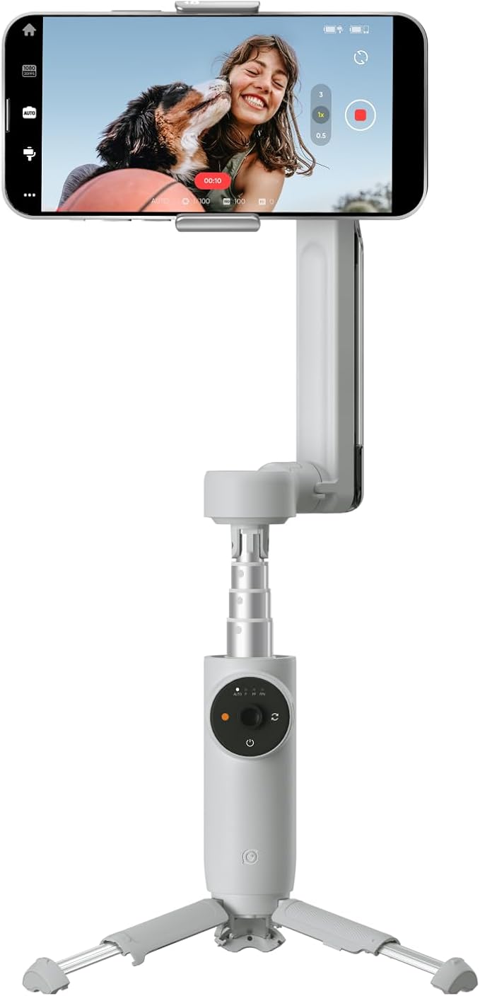 Insta360 Flow Gimbal Stabilizer for Smartphone, AI-Powered Gimbal, 3-Axis Stabilization, Built-in Tripod, Portable & Foldable, Auto Tracking Phone Stabilizer, Video Recording, Stone Gray by Unknown