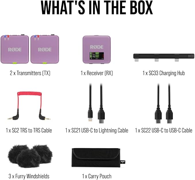 RØDE Wireless GO (Gen 3) – Compact Wireless Mic – Pristine Audio, 32-bit Float Recording, Automatic Level Control, for Phones, Cameras and Computers (Lilac) - Image 9