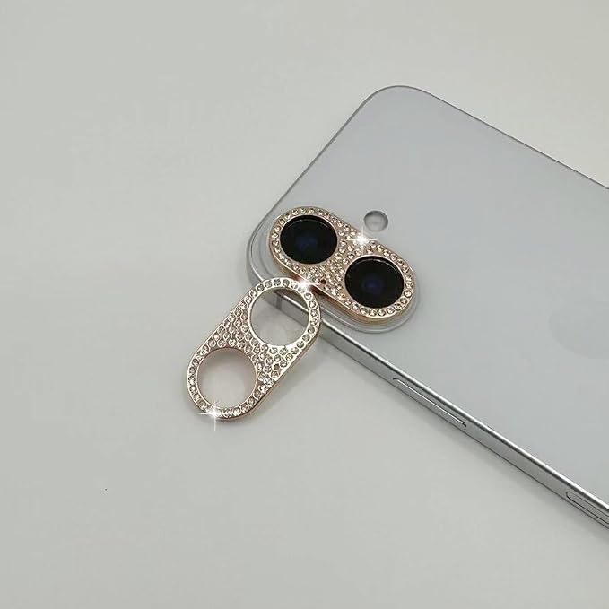 2 Pack Glitter Camera Lens Cover Protector for iPhone 17，Metal Bling Diamond Camera Lens Cover Sticker Protector(for iPhone 17-Rose gold) by GSRYPC