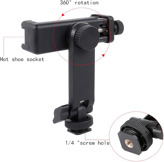 Multifunctional Universal Cell Phone Tripod Mount Adapter 360 Rotation Camera Hot Shoe Phone Holder Compatible with Canon Nikon Sony DSLR - Image 2