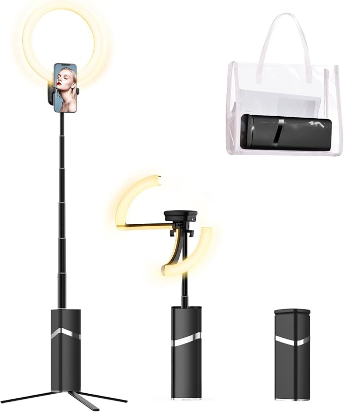 Portable Ring Light with Stand, 4000mAh Battery Operated Cordless 10" Foldable Travel Ring Light, 79" Tripod Stand for Video Conference/Selfie/Live Stream/Makeup by yAyusiPortableSelfieStand