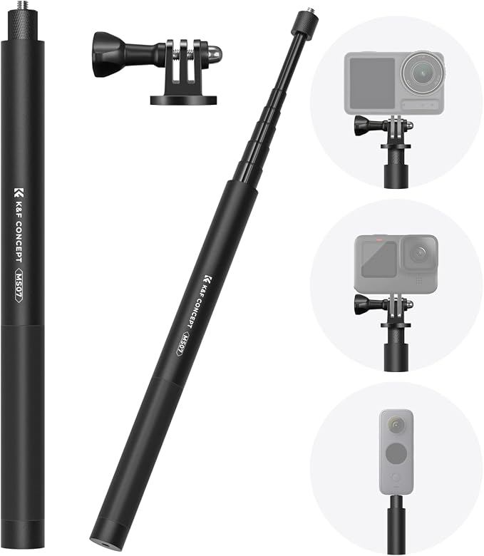 K&F CONCEPT 60 Inch Invisible Selfie Stick | Extension Pole Compatible with Insta360 Sports Camera, GoPro, DJI OSMO Pocket 3, 1/4" Extended Monopod Pole - MS07 by KFCONCEPT