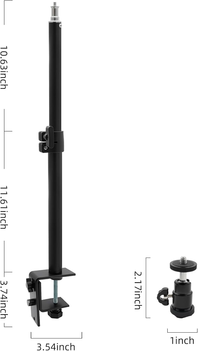 Camera Desk Mount with C Clamp, 18"-23" Adjustable Desktop Light Stands with 1/4" Ball Heads Cold Shoe Adapters, Sturdy Metal Clamp for Webcam, DSLR Camera, Ring Light, Microphone, Max Load 2kg - Image 8
