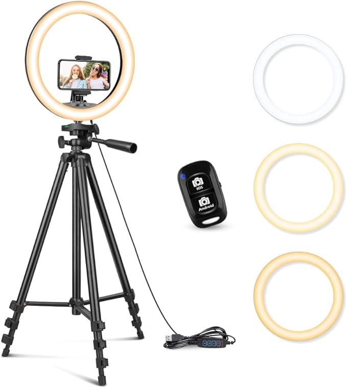 Sensyne 12'' Ring Light with 50'' Extendable Tripod Stand, LED Circle Lights with Phone Holder for Live Stream/Makeup/YouTube Video/TikTok, Compatible with All Phones by sensyne