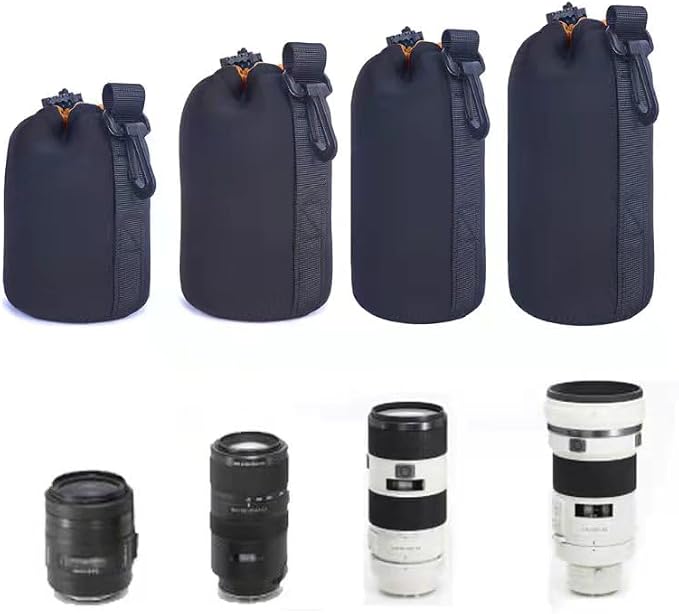 X-Large Camera Lens Pouch, Extra Large Thick Protective Neoprene Bag Storage Cover Case with Drawstring Design, Soft Plush Interior for Canon, for Nikon, for Sony DSLR Lenses (XL Size) - Image 5