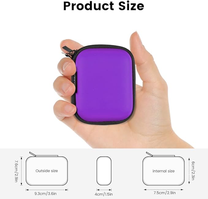 Earbud Case, RISETECH Earphone Case Holder Hard EVA Headphone Small Zipper Pouch Compatible with Wireless in-Ear Headset, SD Cards, USB Charger Cable, AirPods, Sony Wired Earbuds with Keychain -Purple - Image 6