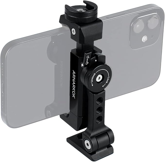 Metal Phone Tripod Mount with Rotatable Cold Shoe for Microphone Mount, Compatible with iPhone & Android, Universal Tripod Adapter for Vlogging, Cell Phone Holder, Youtube, Video Creators Rig by ARNARKOK