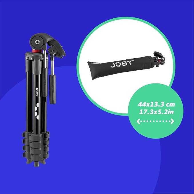 Joby Compact Advanced, Camera Tripod with 3-Way Head, Universal ¼-20” Quick Release Attachment and Carrying Bag, for CSC, DSLR, Mirrorless Camera, Smartphone, Colour: Black - Image 3