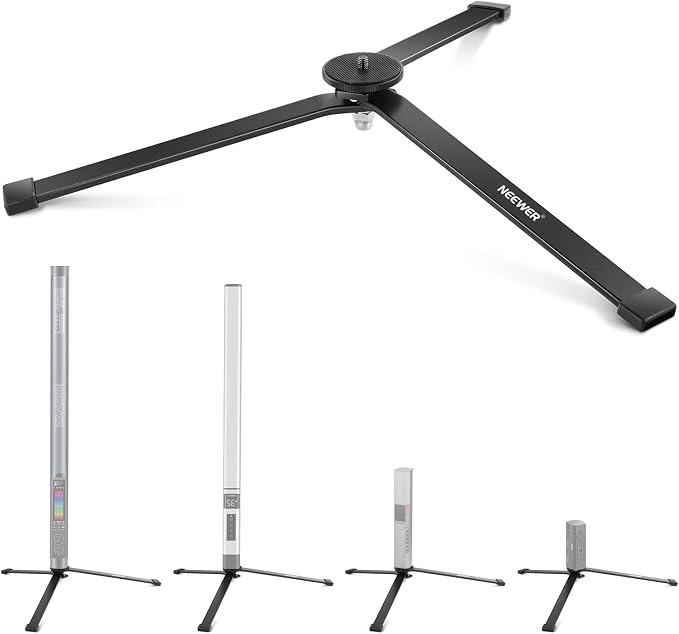 NEEWER Metal Mini Tripod Base for TL120C TL60 CL124 Tube Light Wand Stick, Extra Stable Foldable Handheld Tripod Legs Feet Tabletop Light Stand with 1/4" Screw, Silicone Pad, 3"/8cm Low Angle, CTN5 by Neewer