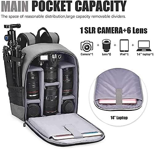 Cwatcun Camera Backpack, Water-resistant DSLR SLR Bag for Canon/Nikon/Sony | Professional for SLR DSLR Mirrorless Camera Bag Case And Lens And1DSLR body+3-5 lenses+flash+tripod+14" iPad. - Image 4