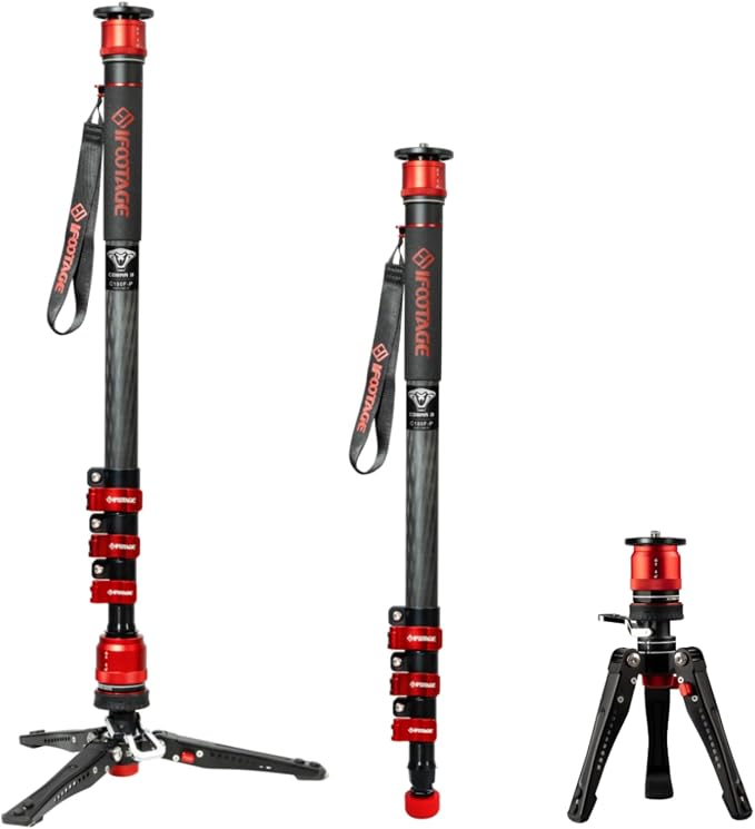 IFOOTAGE Cobra 3 C180F-P Carbon Fiber Camera Monopod 71" | Travel Monopod with Feet, 1/4" & 3/8" Quick Release Compatible with Sony Canon Nikon DSLR Camera, Payload 17.6lb by IFOOTAGE