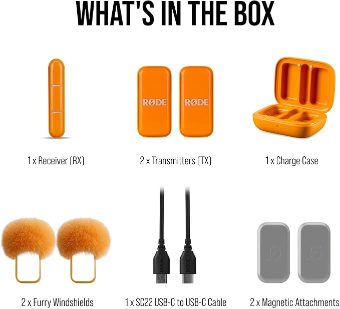 RØDE Wireless Micro - Compact Wireless Microphone, Two Mics with Charge Case for Smartphone Content Creation - USB-C, Orange | Two Mics with Charge Case for Smartphone Content Creation, USB-C, Orange - Image 12