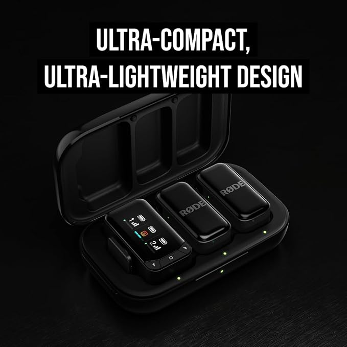 RØDE Wireless Micro - Compact Wireless Microphone Camera Kit, Two Mics with Camera Receiver, Smartphone Receiver, and Charge Case for Content Creation - USB-C, Black | 2.4 GHz digital signal with GainAssist and charging case for cameras, smartphones an... - Image 9