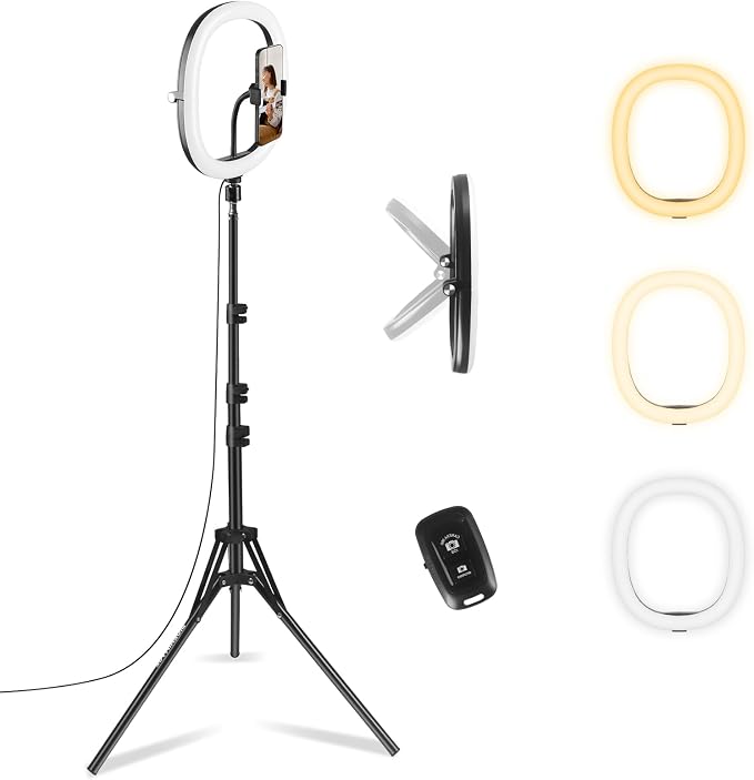 12" Selfie Ring Light with 59" Tripod Stand and Phone Holder | Dimmable LED Circle Lights Phone Ring Light Tripod for Photography, Video Recording, Live Stream, Makeup by PIOENIMAGE