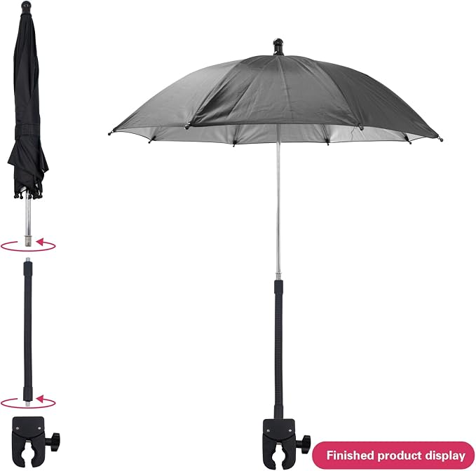 20'' Umbrella Chair Clamp for Cameras, Tripod Sun Shade Umbrella (Black) | Flexible Adjustable Gooseneck Camera Rain Cover for Outdoor Photographing, Filming, Live Streaming - Image 3