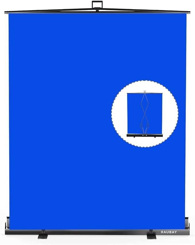 【Easy Set Up】 RAUBAY 59.8 x 82.7in Collapsible Blue Screen Backdrop | Portable Retractable Chroma Key Panel Photo Background with Stand for Video Conference, Photographic Studio, Streaming by RAUBAY