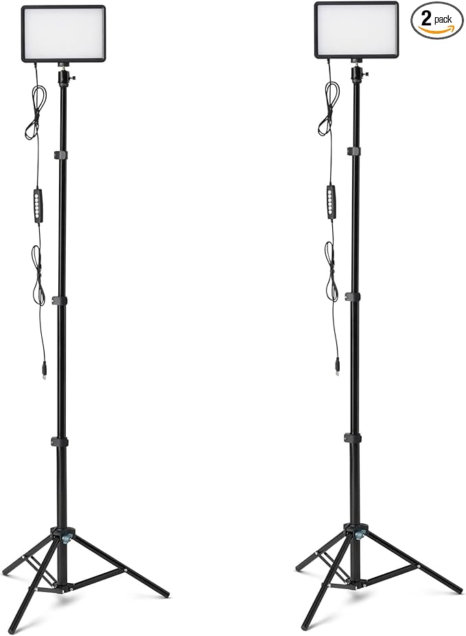 Amazon Basics 2-Pack LED Video Light, 7 Vibrant RGB Colors and 3 Color Temperatures (2500-6500K), Dimmable Lighting with 62.3-Inch Adjustable Tripod, 360° Gimbal, USB-Powered for Streaming by AmazonBasics