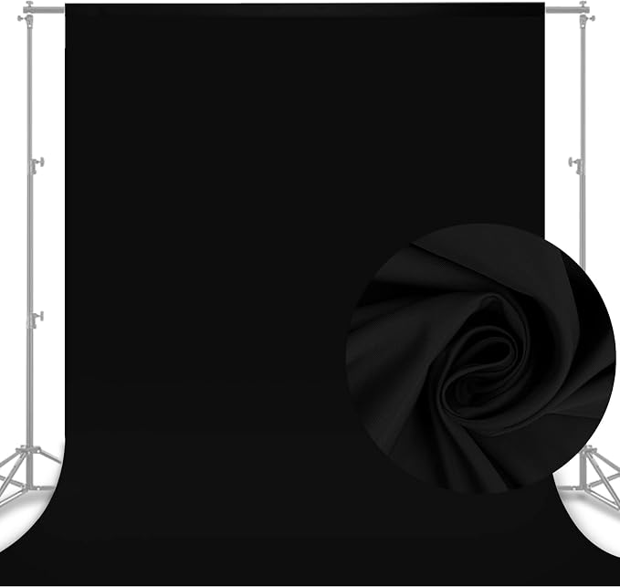 10 x 8 FT Black Backdrop for Photography, Polyester Fabric Background | Pure Black Photo Backdrop Curtain, Collapsible Seamless Screen for Photoshoot Portraits, Party, Video Studio by Aimosen