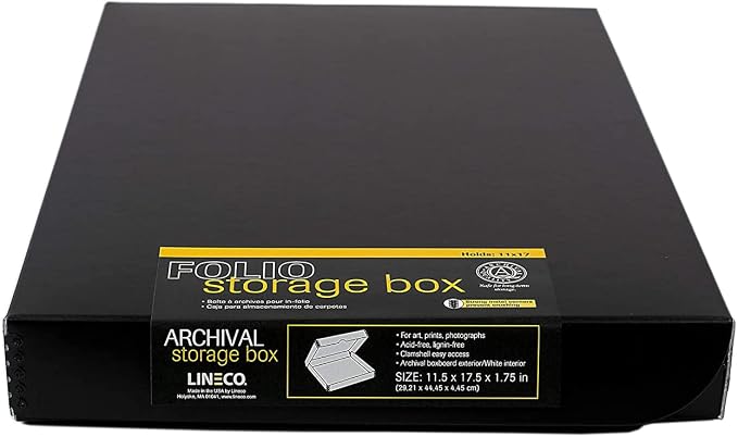 Lineco Clamshell Archival Storage Box, 11.5x17.5x1.75 Inch, Black | Acid-Free with Metal Edge Boxboard, Organize and Store Photos Documents Cards Negatives Magazine Prints Family Records DIY - Image 6