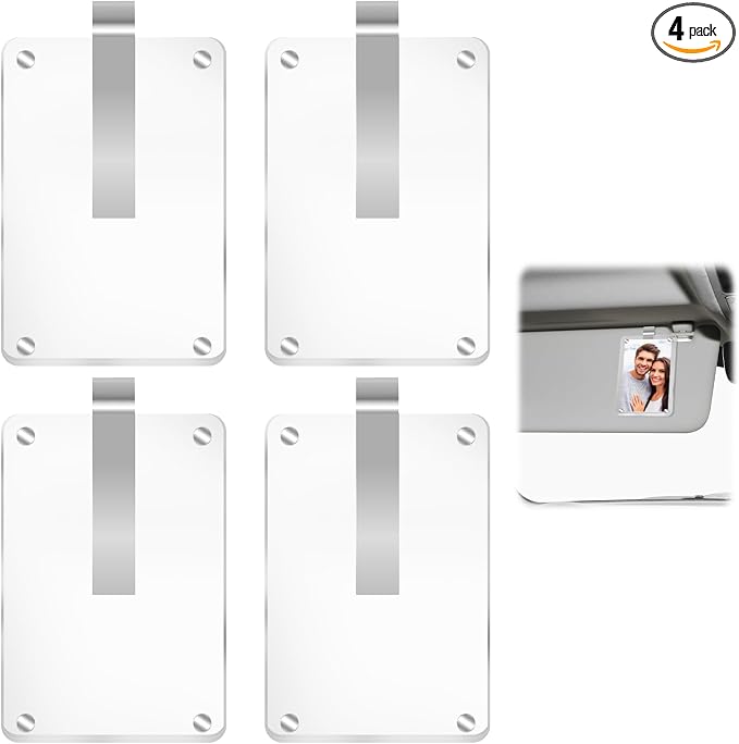 4Pcs Acrylic Magnetic Personalized Photo Holder, Car Accessories Car Photo Holder Car Visor Clip, Personalized Car Picture Frame, Suitable for Adding Family or Personal Photos by HINGTAI