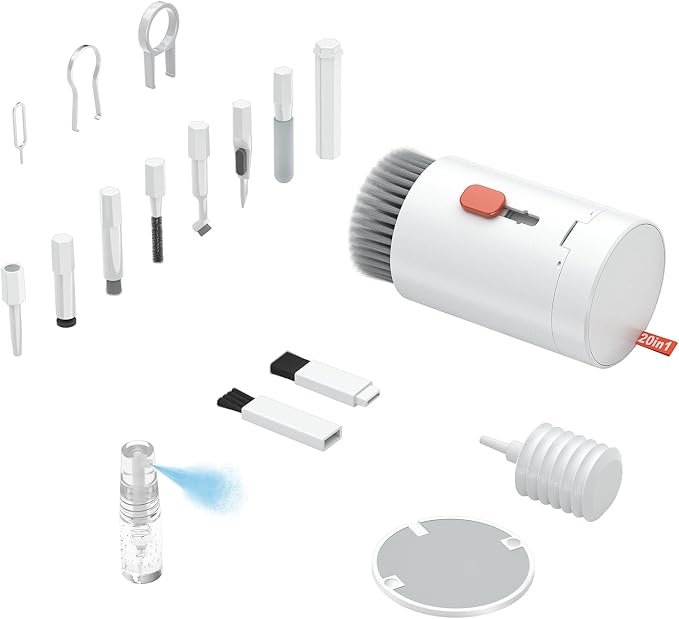 Tounee Keyboard Cleaner Kit, Electronics Cleaning Kit with Retractable Big Brush, Portable, 20 in 1 Multi-Tool Kit for Phones, Tablet, Computer, PC Monitor,TV Camera Lens with 2.5ml Mist Spray (White) - Image 6