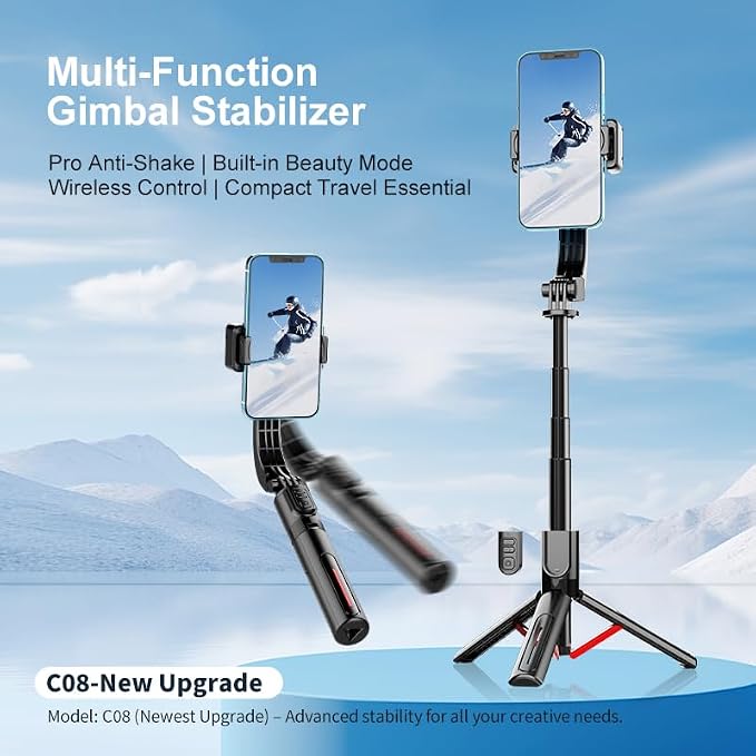 Phone Gimbal Stabilizer for Phone, Selfie Stick & Tripod with Remote Control | One-Touch Horizontal/Vertical Switch & 360 Rotation | Portable Design - Image 7