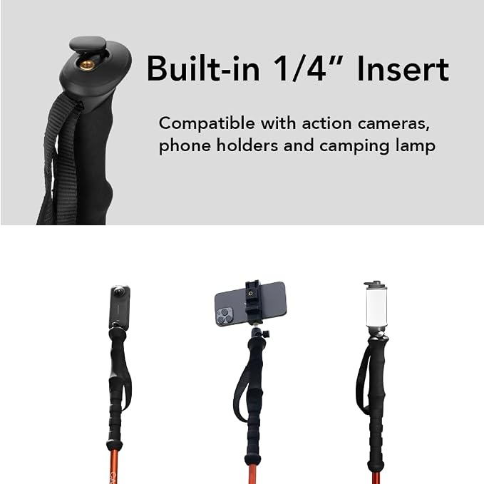 Selfie Trekking Pole – Ultralight 7075 Aluminum Hiking Poles with Built-in 1/4” Mount, Selfie Clamp, Tripod & Camera Kit – Adjustable Flip-Lock Walking Stick for Men & Women - Image 3