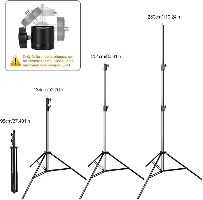 Aluminum Alloy Light Stand 9.5 Feet/2.8m Adjustable Spring Cushioned Photography Tripod for Photo Studio Speedlight Flashes, Ring Light, Photographic Equipments Thickening Flash Stand, 2 Pack - Image 2