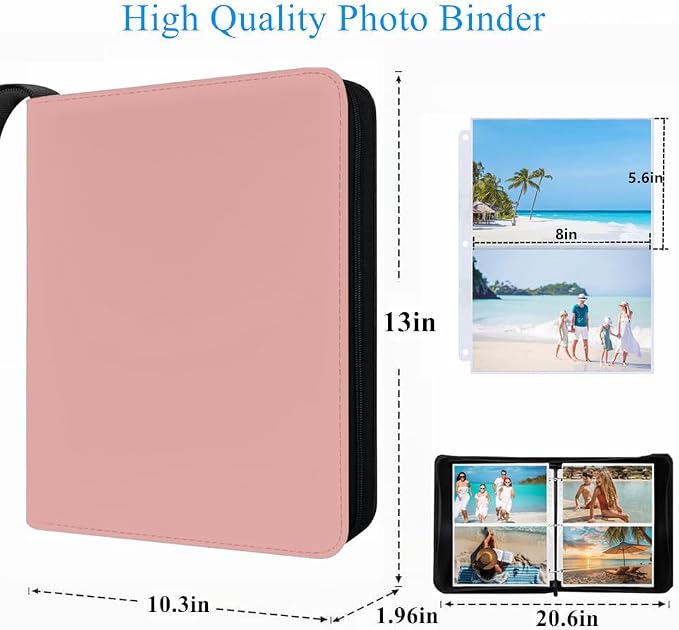 Photo Album 5x7 200 Pockets, Zip Photos Binder Album with 50Pcs Double Sided Pocket Sleeves, PU Leather Pictures Albums Folder, Seed Storage Binder Album (Pink) - Image 2