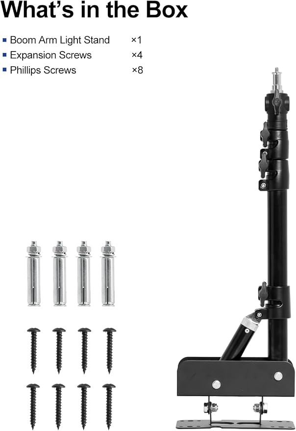 AMBITFUL 43inch/110cm Ring Light Wall Mount Triangle Boom Arm | Adjustable 180° Rotatable Studio Wall Stand with 1/4" 3/8" Screws, 5kg Load for Barbershop Live Streaming Video Shooting - Image 8
