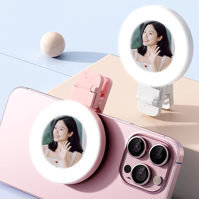 Phone Light, Clip-On Selfie Light with Mirror, Adjusted 3 Lighting Modes, Portable Ring Light for Makeup, Selfie, Video Conference, TikTok, Vlog (Pink) - Image 4