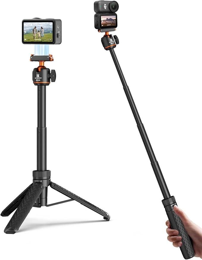 K&F CONCEPT 25.6"/65cm Magnetic Quick Release Tripod for DJI Osmo Action 6 | 2-in-1 Extendable Handle Mini Travel Tripod for Osmo Nano, 360 Ball Head Selfie Stick, Vlogging Stand/Accessories, MS64 by KFCONCEPT
