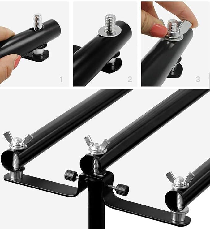 118" / 3m Background Folding Crossbar, Photography Lighting Muslin Backdrop Support Crossbar, 2 x 3m Crossbar, 2 x Mount,6 x Clip - Image 6