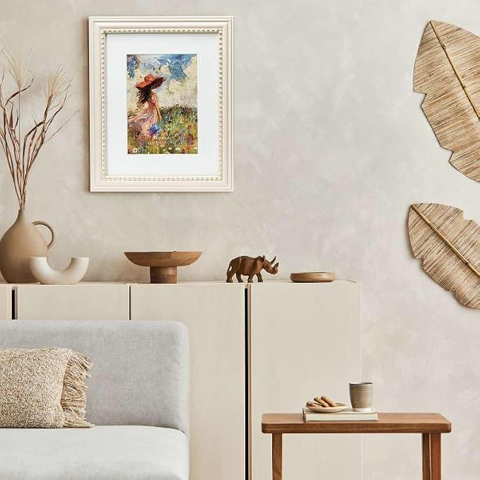 8x10 Picture Frame in Beige with Classic Gold Beaded Border, Solid Wood with Real Glass, Display 8x10 Photos Matted to 5x7, Vertical and Horizontal Desk Tabletop or Wall Hanging - Image 8