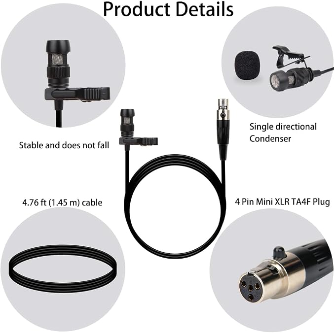 YXG Lavalier Microphone Lapel Microphone, Heart Shaped Directional Condenser mic Compatible with Shure Wireless Bodypack Transmitter, with 1.45m Cable Mini XLR 4 Pin TA4F Plug - Image 3