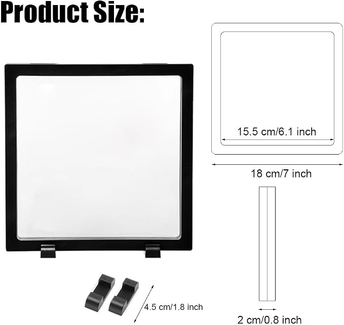 4 Pcs 3D Floating Display Case Frame Display Holder Stands Transparent PE Film Storage Box for Jewelry Challenge Coin Medal Antique 7 x 7 x 0.8 inch Black and White - Image 3